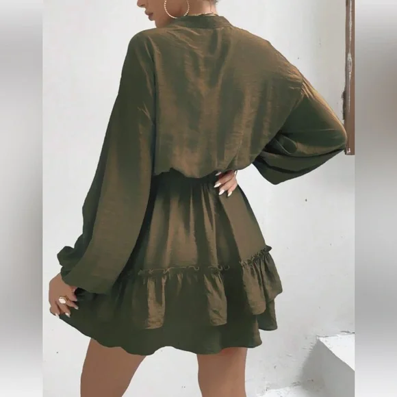 Lantern Sleeve Ruffle Hem Dress - Picture 2 of 10